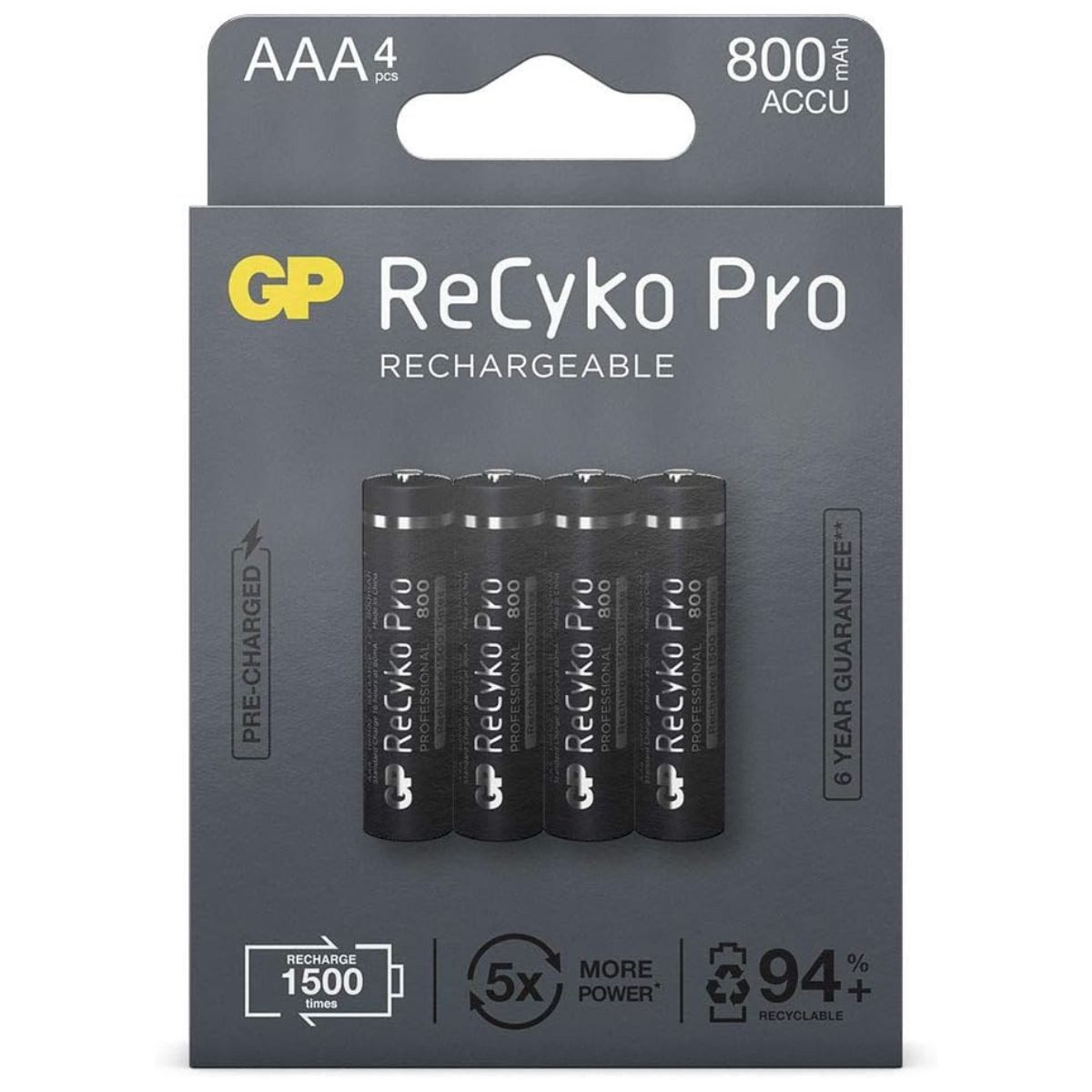 4x GP ReCyko Pro AAA-Akku NiMH 800mAh Akku-Set