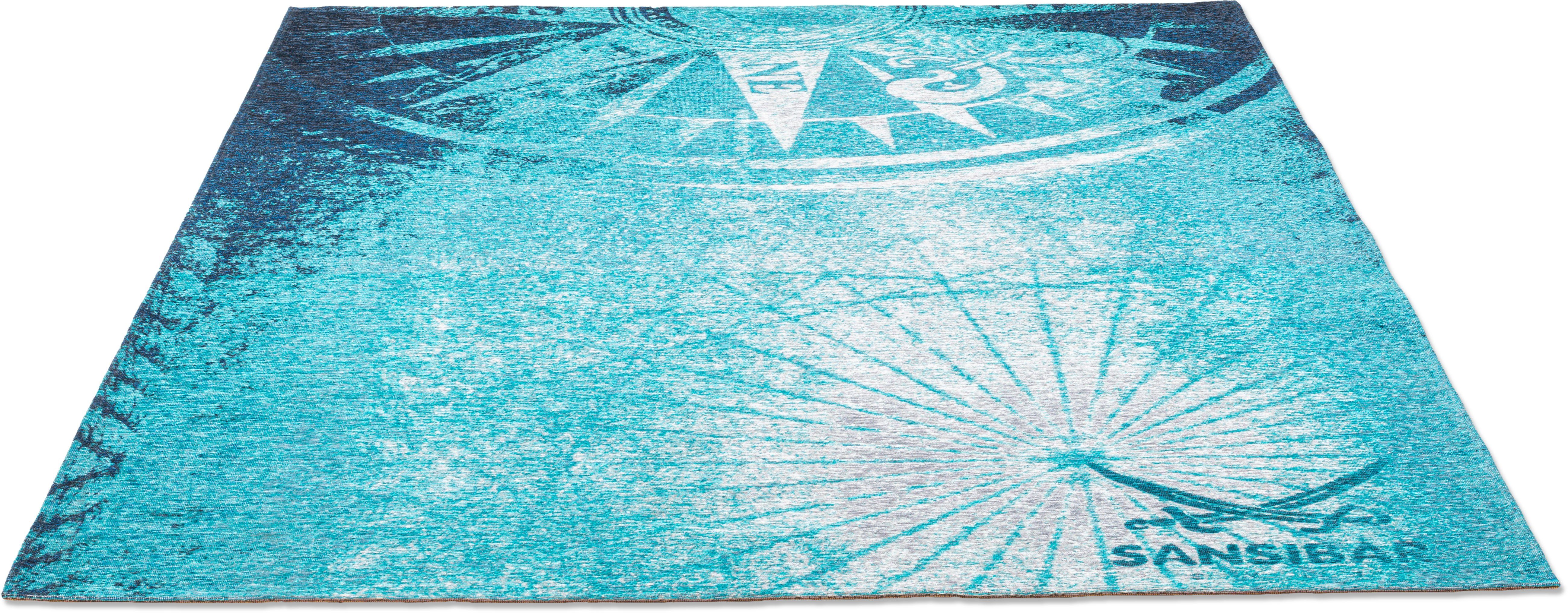 Teppich Keitum 011, Sansibar, rechteckig, Höhe: 3 mm, Flachgewebe, modernes Design, Motiv Kompass