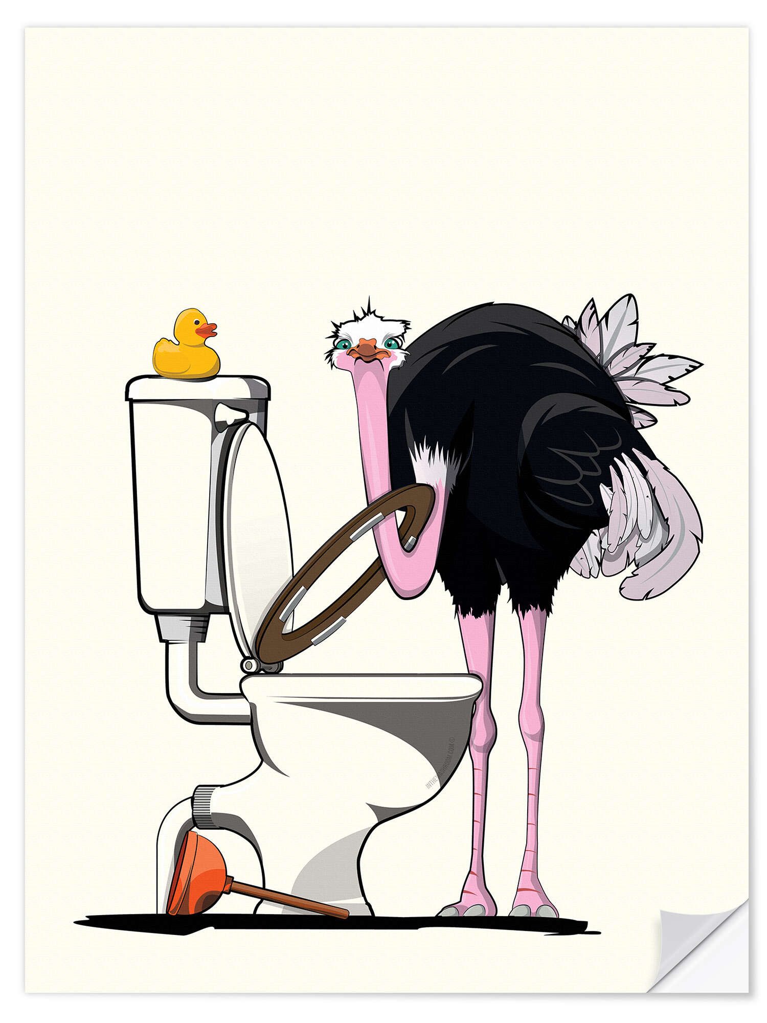 Posterlounge Wandfolie Wyatt9, Vogelstrauß auf der Toilette, Badezimmer Illustration