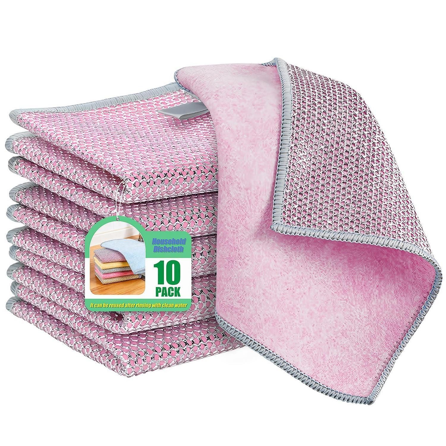 LuxusKollektion Spültücher Draht 10er Set 23x18cm Mikrofaser Gelb Blau Rosa Reinigungstuch (Textil, 18x23 cm, 10-tlg)