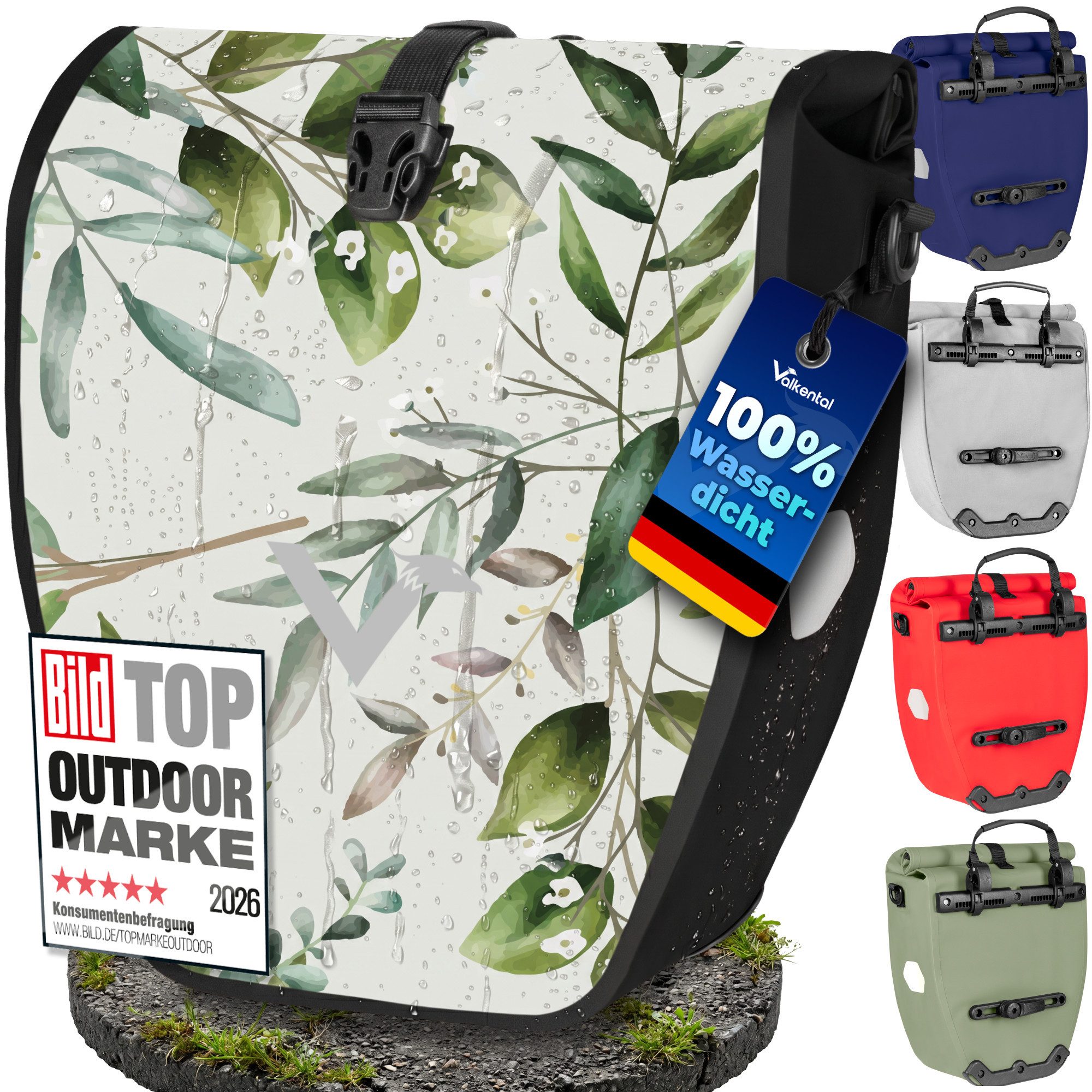 Valkental Fahrradtasche Gepäckträger wasserdicht & abschließbar, Gepäckträgertasche Fahrrad mit Großen Reflektoren 20L, 28L, 32L