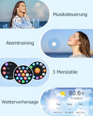 HUAKUA für Damen Herren mit Telefonfunktion Bluetooth Anrufe Smartwatch (1.38 Zoll, Android iOS), mit SpO2-Überwachung Pulsuhr Schlafmonitor Schrittzähler Anrufe