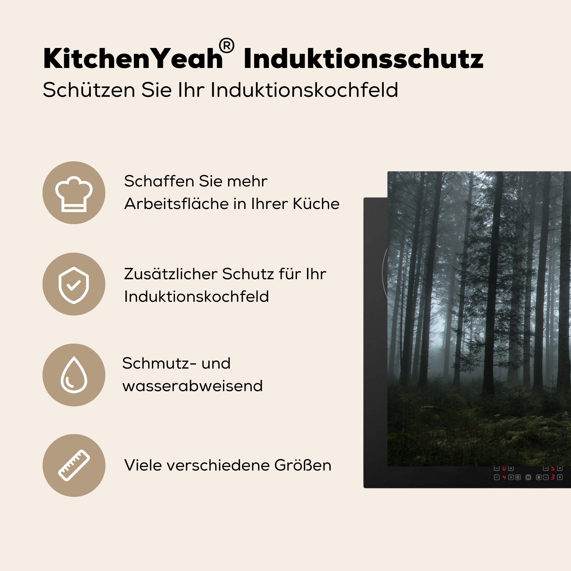 Induktionskochfeld Ceranfeldabdeckung cm, tlg), Wald Vinyl, Schutz 81x52 Nebel, Herdblende-/Abdeckplatte für (1 küche, die - - MuchoWow Licht