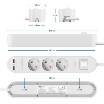 deleyCON deleyCON 1,5m 3 Fach Steckdosenleiste mit USB & EIN/AUS Schalter Weiß Steckdosenleiste