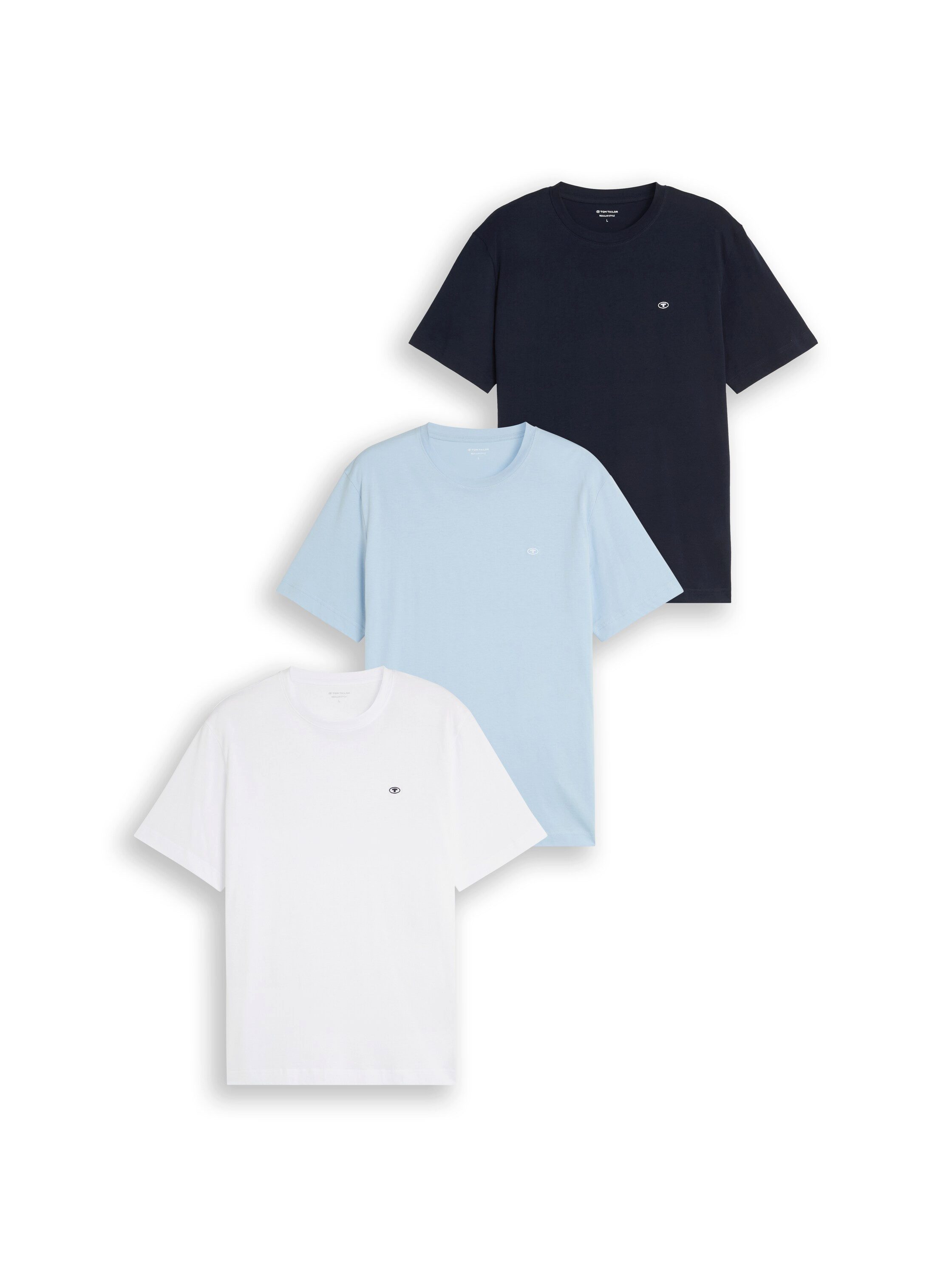 TOM TAILOR T-Shirt (Packung, 3-tlg) 3er Pack mit Logo-Stickerei