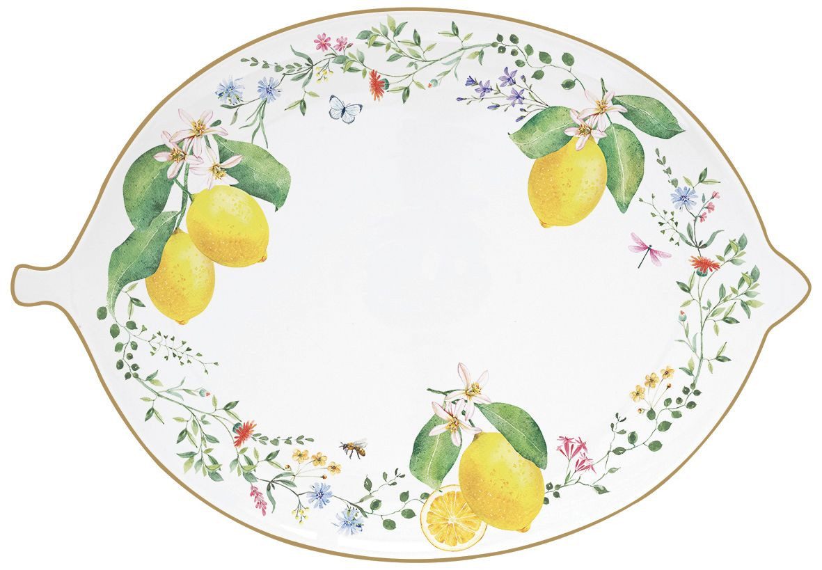 EasyLife Servierplatte Fleurs et Citrons, Porzellan, Spülmaschinengeeignet, Mehrfarbig, Zitronen, H: cm