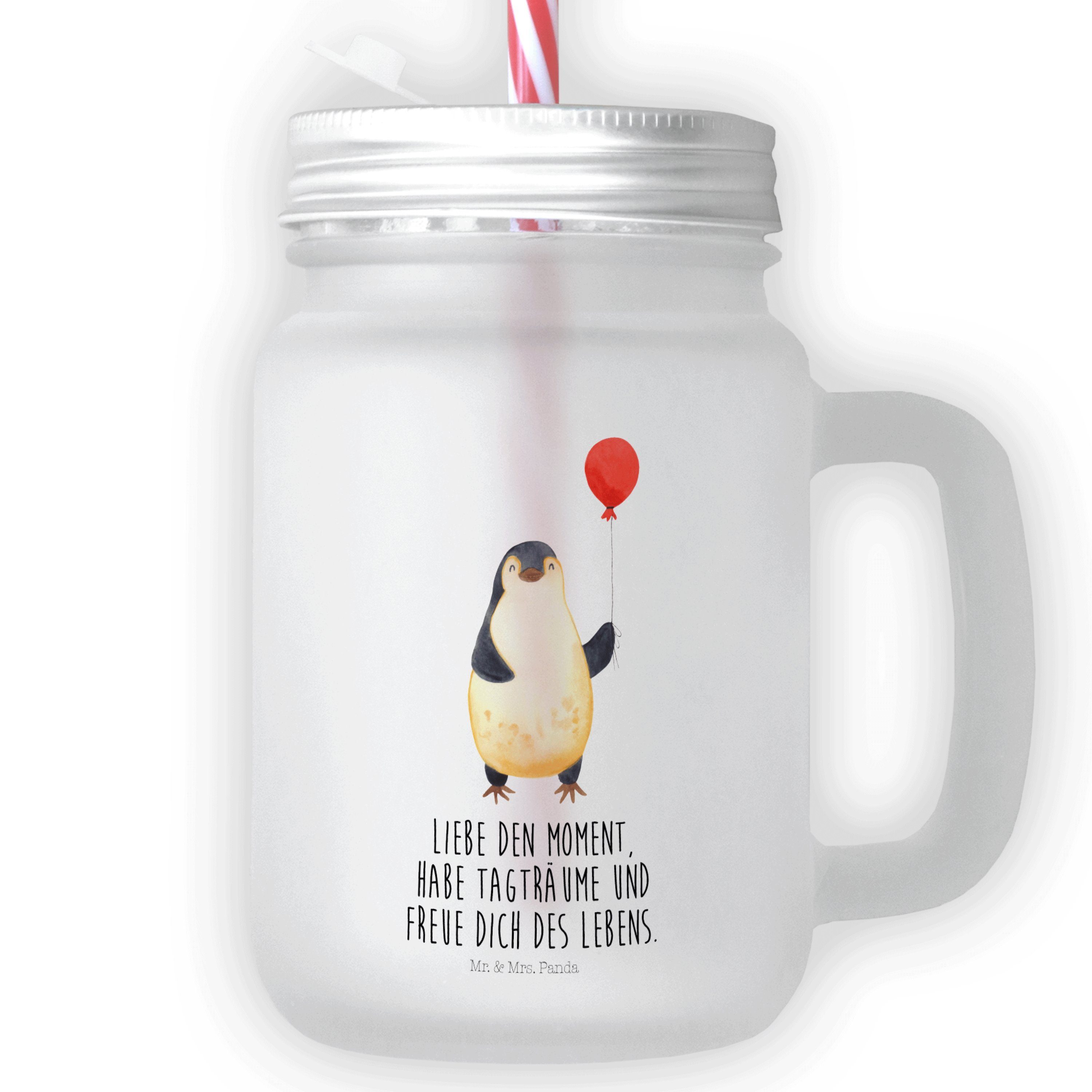 Mr. & Mrs. Panda Glas Pinguin Luftballon - Transparent - Geschenk, Henkelglas, Trinkglas, g, Premium Glas