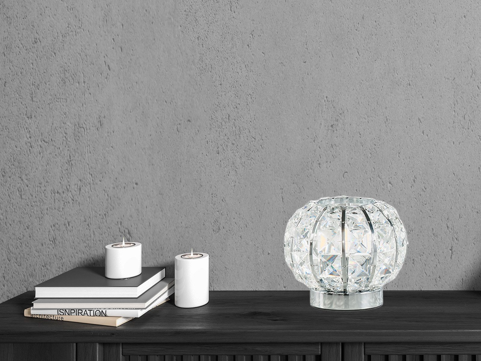 Luce Ambiente Design LED Nachttischlampe Chrom & K9 Glas-Kristalle, Kugel 16cm, Dimmfunktion, LED wechselbar, Warmweiß, ausgefallene Designer Tischlampe mit G9 Leuchtmittel dimmbar
