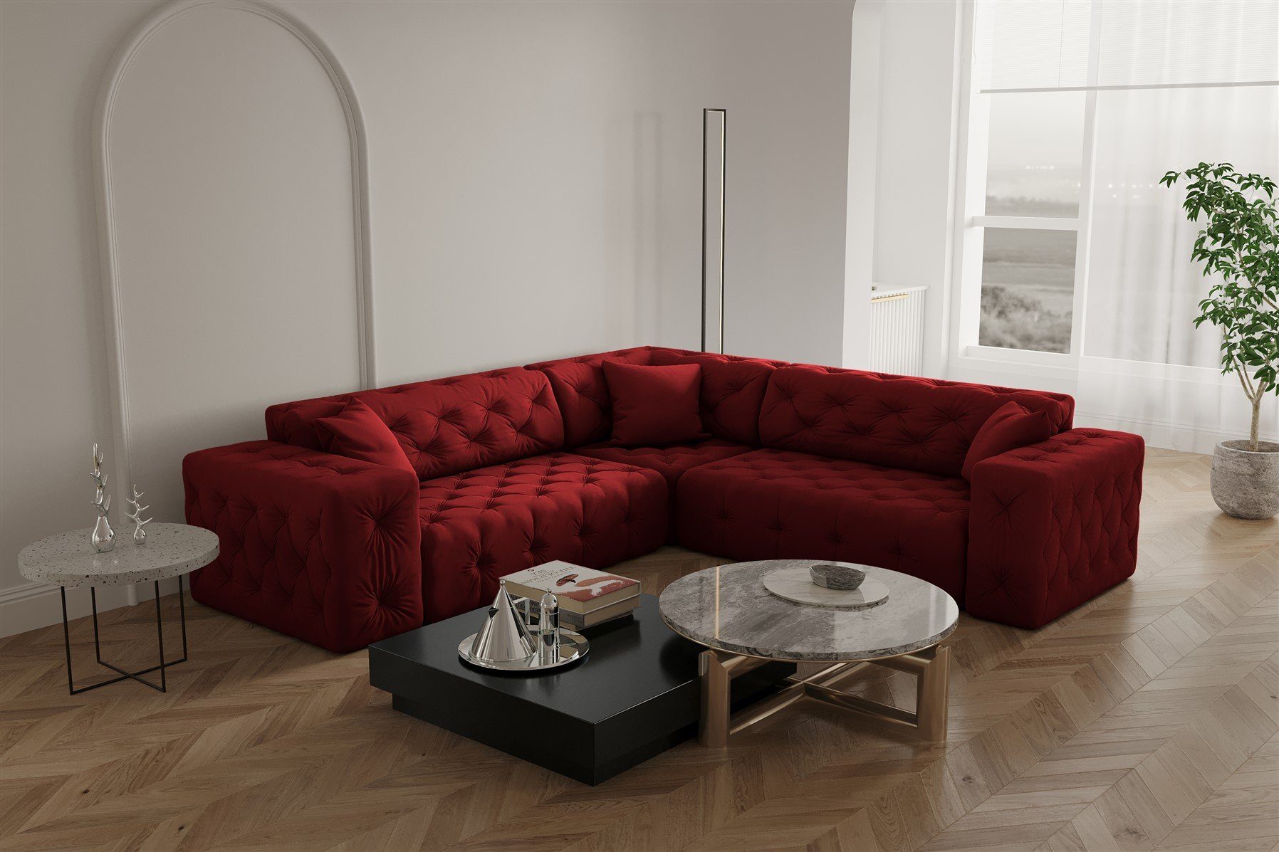 Fun Möbel Ecksofa Ecksofa Designersofa CHANTAL Seite universal in Stoff Opera Velvet