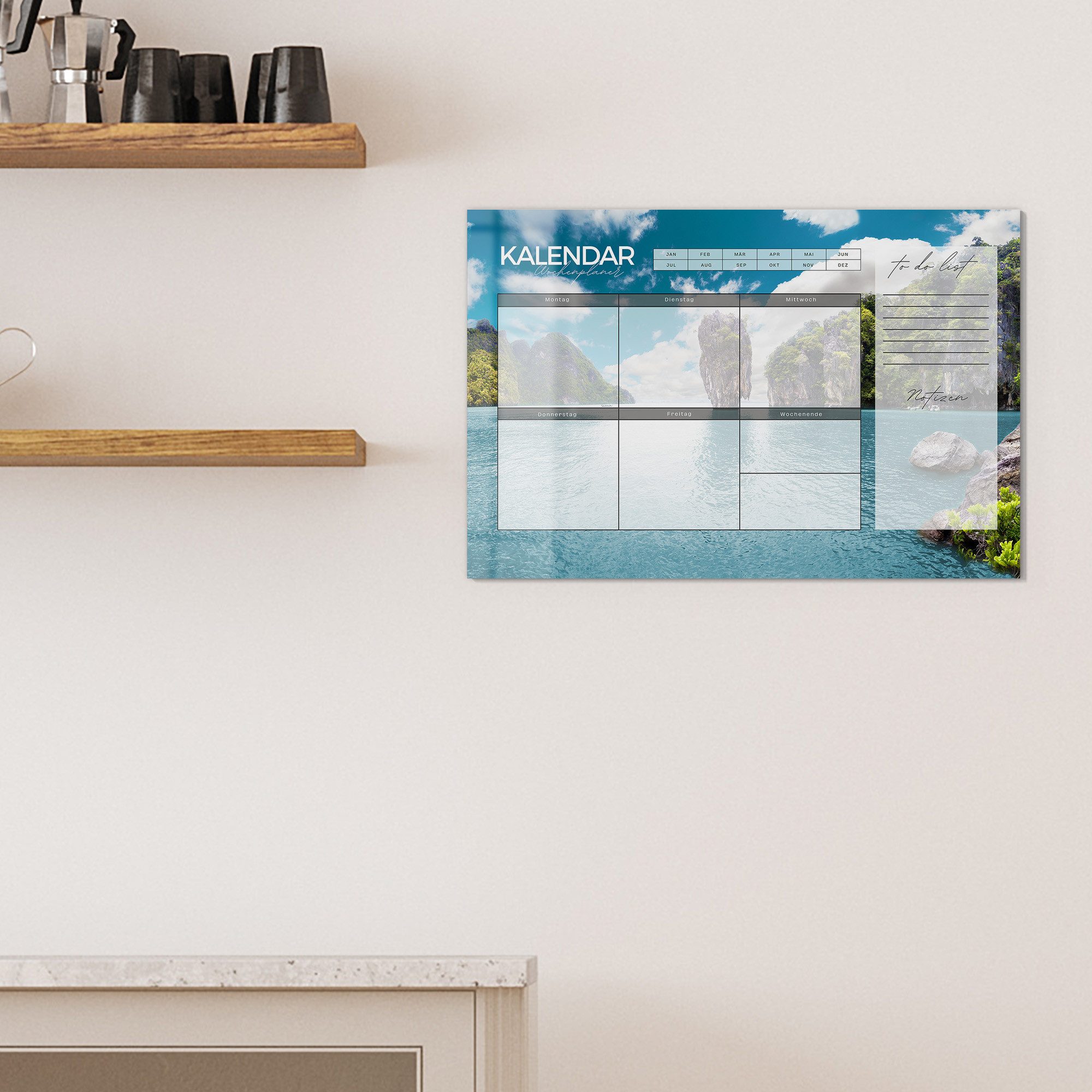 DEQORI Magnettafel 'Wochenplaner Asien (DE)', Whiteboard Pinnwand beschreibbar