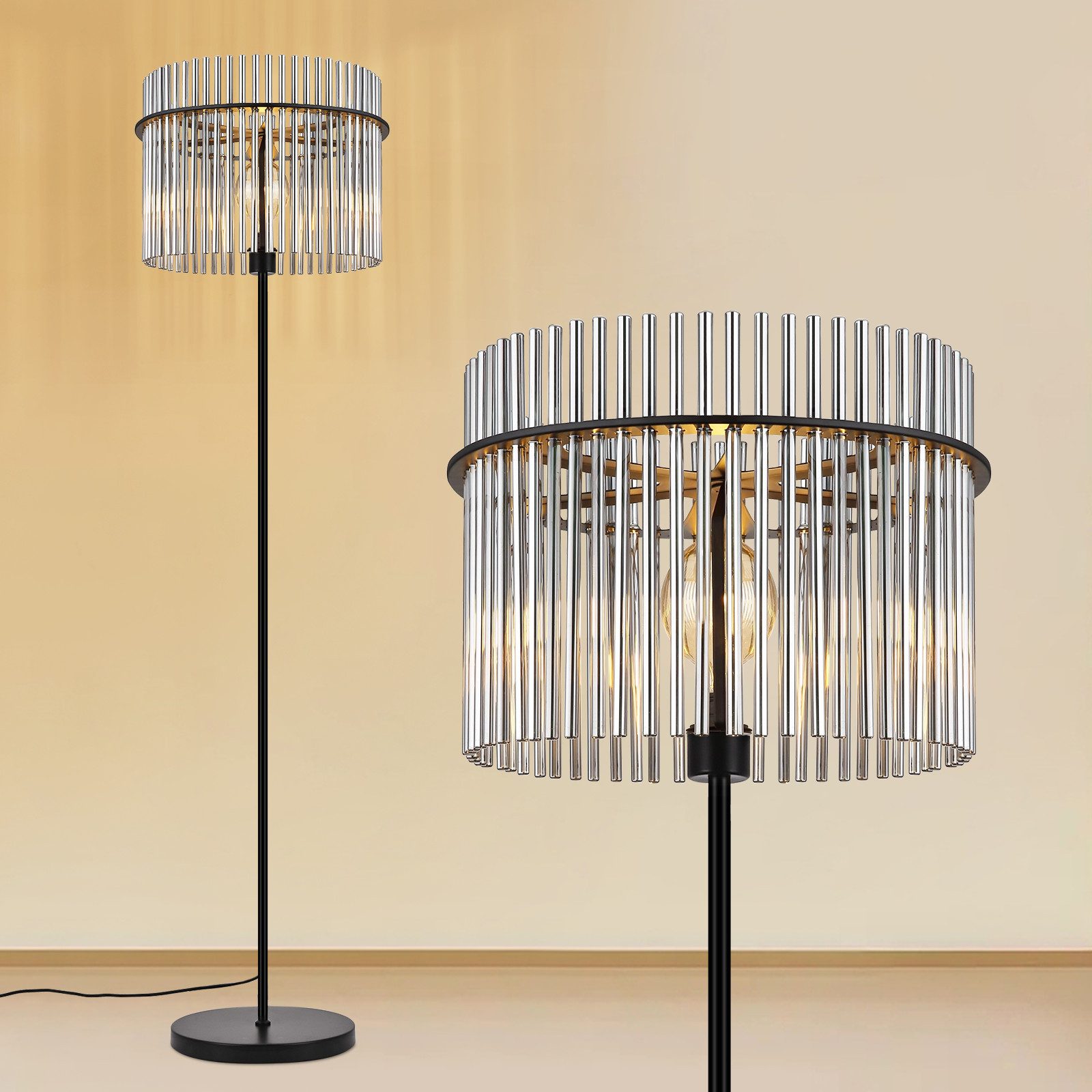 ZMH Stehlampe Schwarz Stehleuchte Glas - Standleuchte Wohnzimmer E27