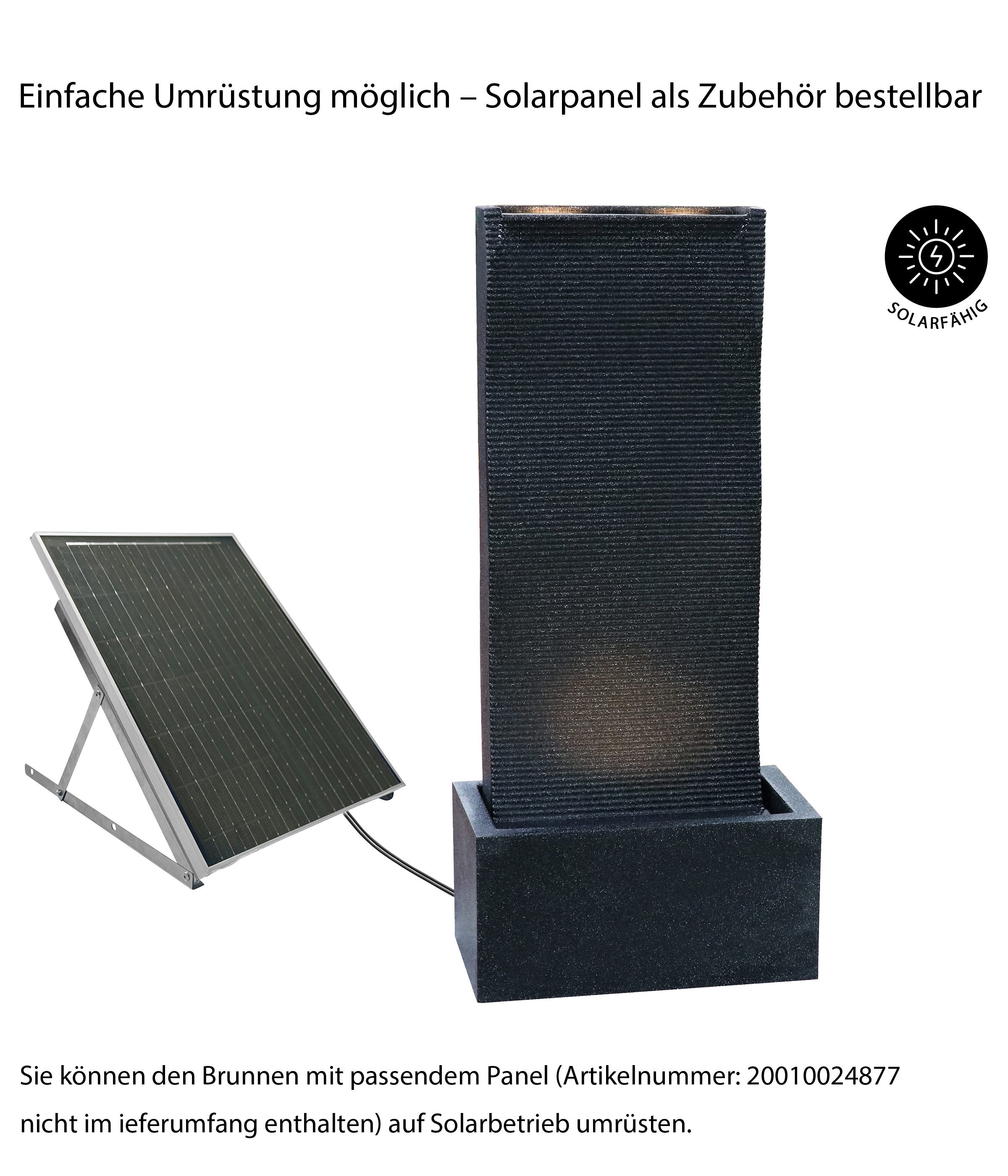 Dehner Gartenbrunnen Altero, mit LED Beleuchtung, 49 x 107 x 26.5 cm, Polyethylen, schwarz, 49 cm Breite, frostbeständig, solarfähiges Wasserspiel, inkl. Pumpe / Trafo