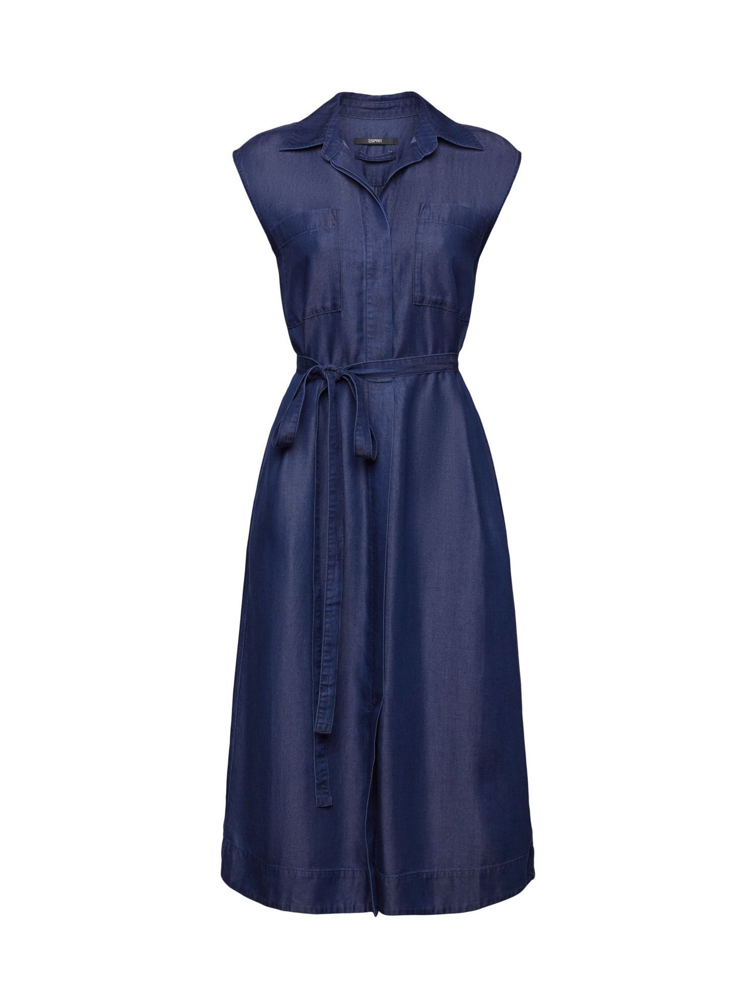 Esprit Collection Midikleid Hemdblusenkleid aus TENCEL™ Denim mit Gürtel BLUE DARK WASHED