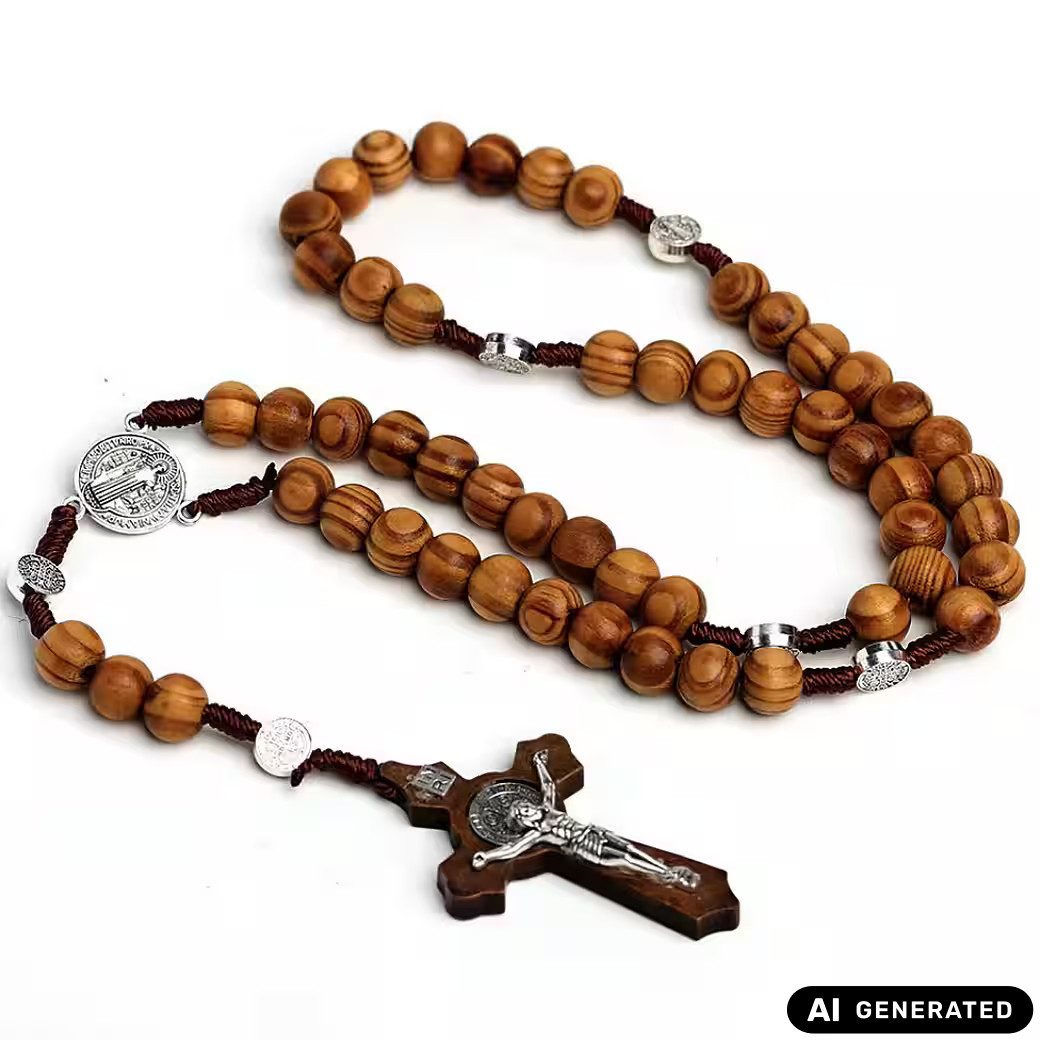 Ware aus aller Welt Kreuzkette Rosenkranz aus Holz mit Kreuz – 44 cm Gebetskette (1-tlg)