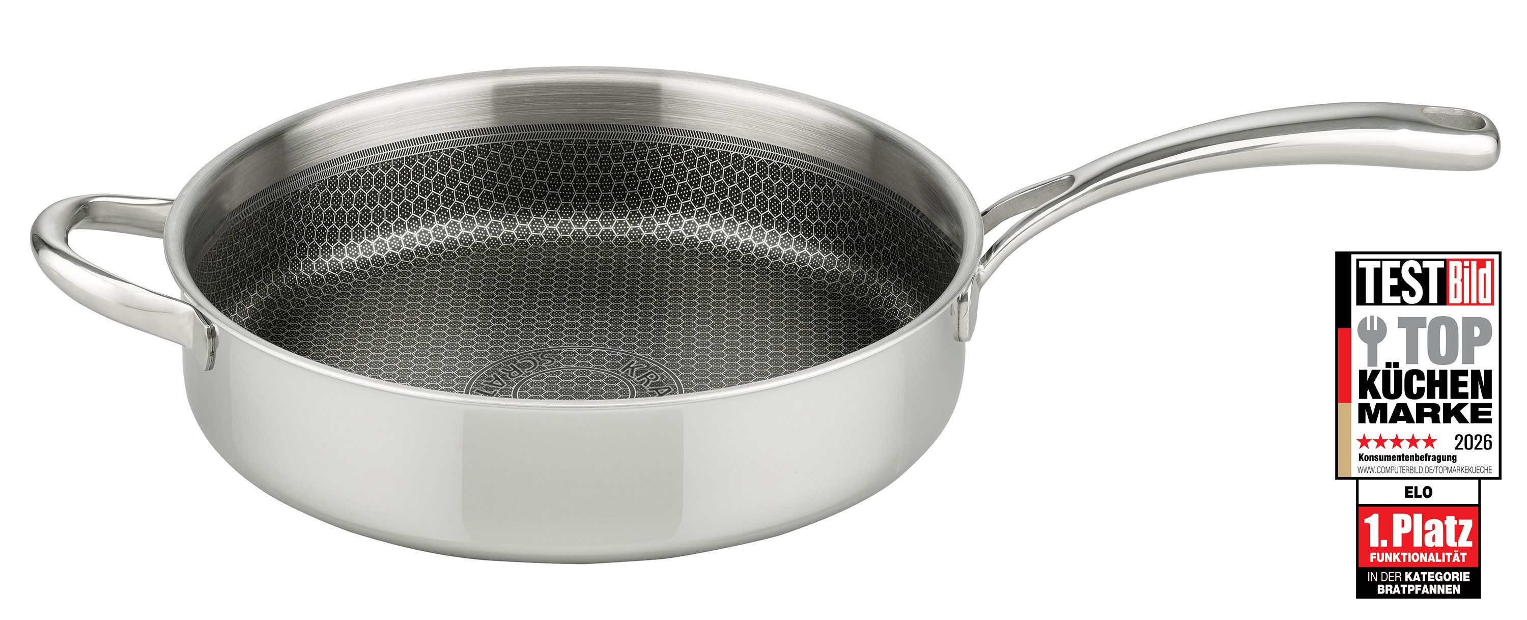 Elo Premium Schmorpfanne Relief Evolution Schmorpfanne, Edelstahl 18/10 (1-tlg), durchgehender Aluminium-Kern, außen magnetischer Edelstahl