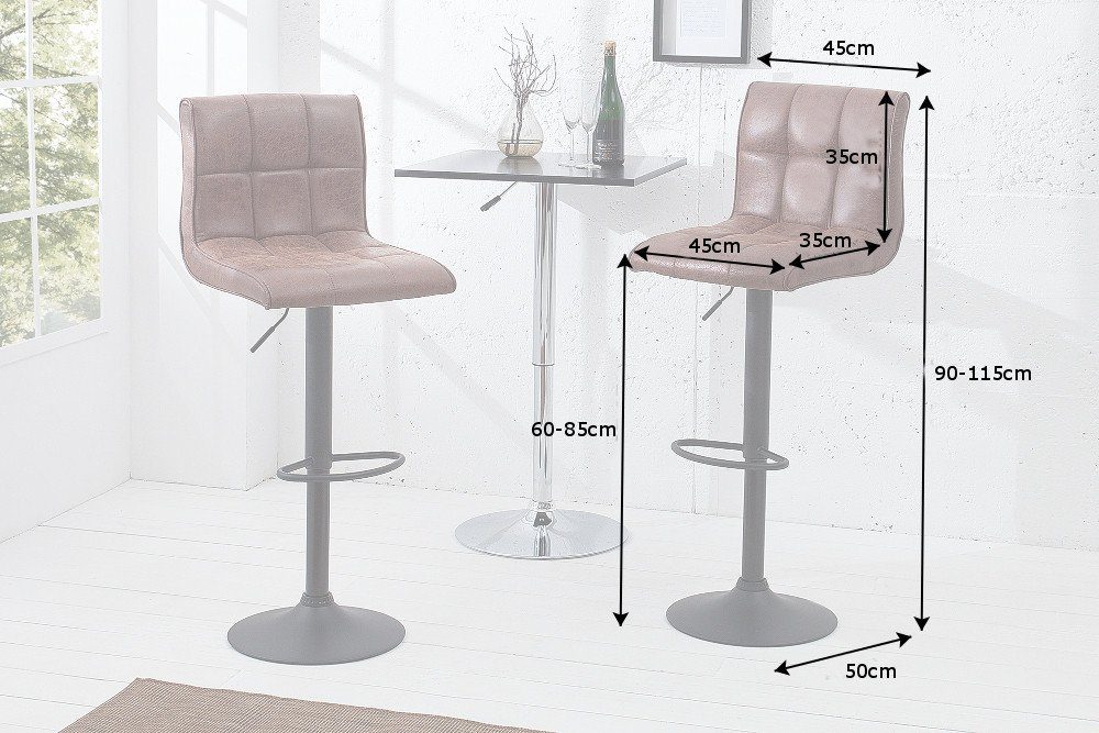 riess-ambiente Barhocker MODENA vintage braun/schwarz - Microfaser, Metall, mit Lehne, drehbar, 360° drehbar, höhenverstellbar