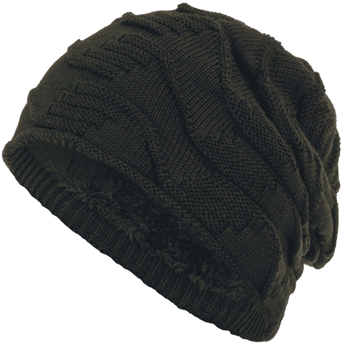 compagno Strickmütze (1-St) Warm gefütterte Wintermütze mit elegantem Strickmuster Beanie Mütze oliv