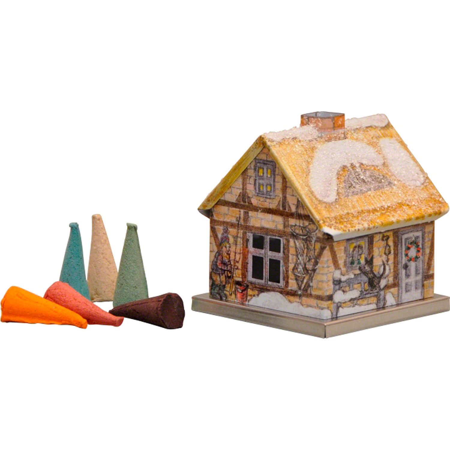 KNOX Räuchermännchen Metall-Räucherhaus Backsteinhaus Winter (6,5cm) von Knox Räucherkerzen