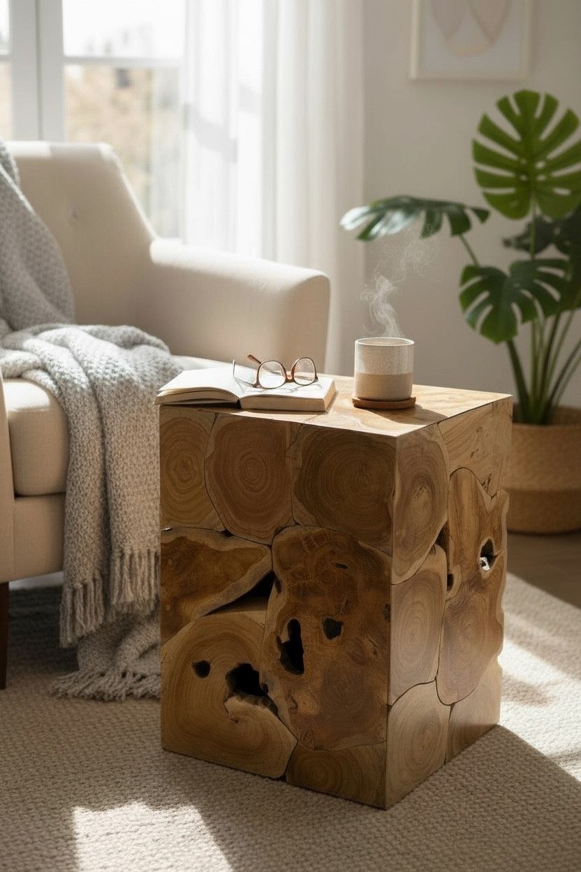 FaHome Beistelltisch Holzmosaik Beistelltisch - Couchtisch Nachttisch Pflan günstig online kaufen