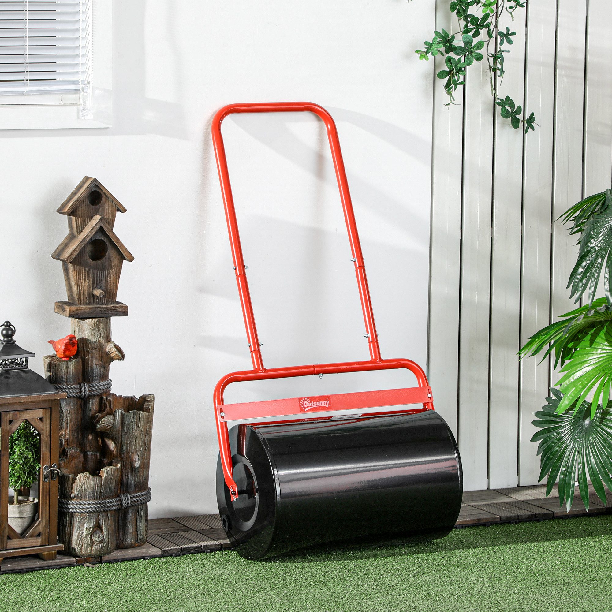 Outsunny Rasenwalze Gartenwalze, Gartenrolle, 50cm Durchmesser, stahl, rot, 50 cm, Gartenwalze, 1-tlg., Handwalze,aus Stahl, Rot