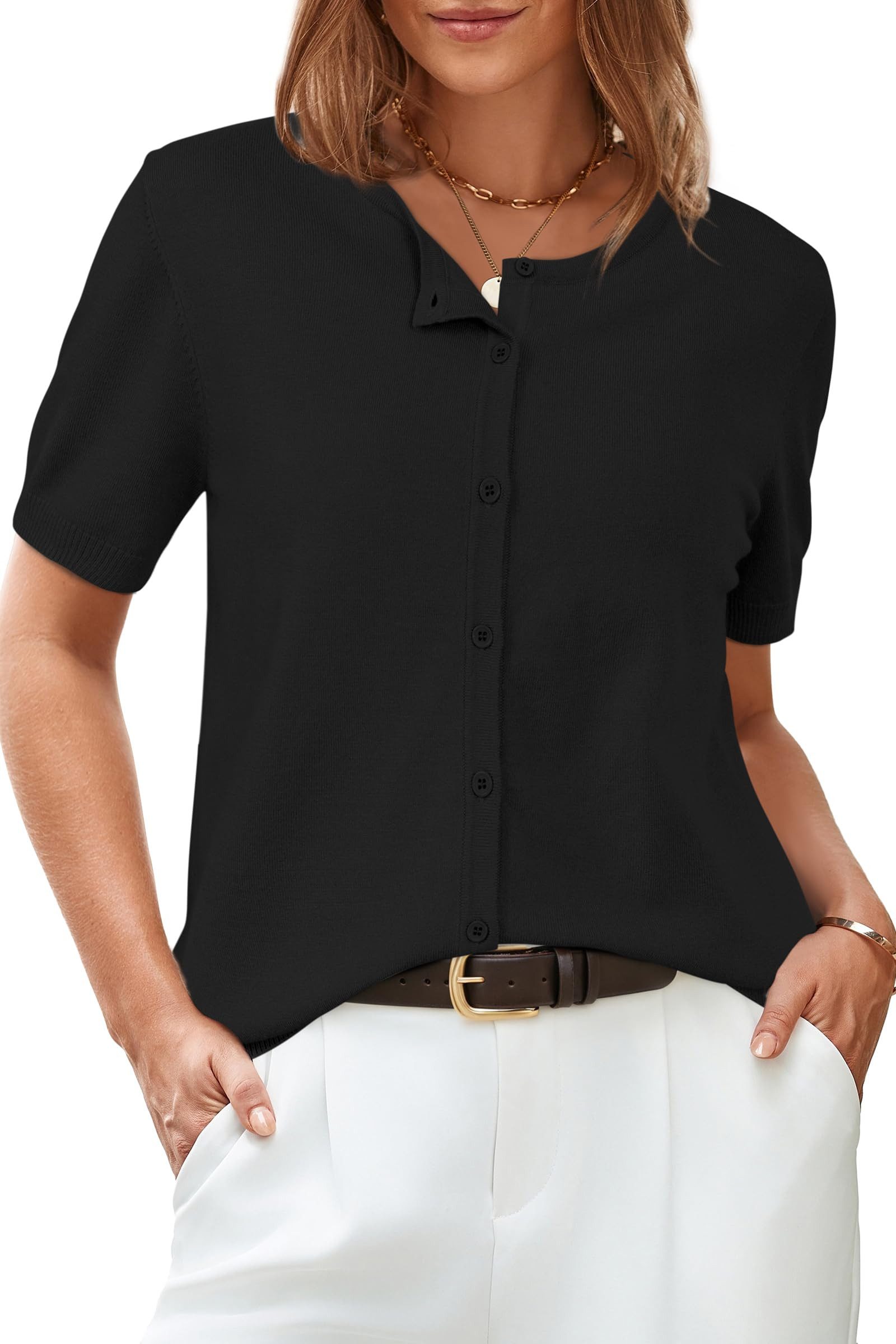 Arach&Cloz Strickjacke Damen Kurzarm Cardigan, leichte Sommeroberteile Leichte Strickjacke mit kurzen Ärmeln