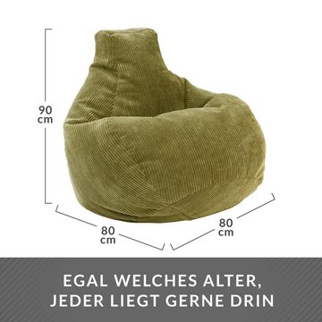 Green Bean Sitzsack mit Rückenlehne 80x80x90cm und EPS Perlen Füllung (Indoor geeignet, waschbarer Bezug), Bean Bag Bodenkissen Lounge Sitzhocker Relax-Sessel Gamer Gamingstuhl