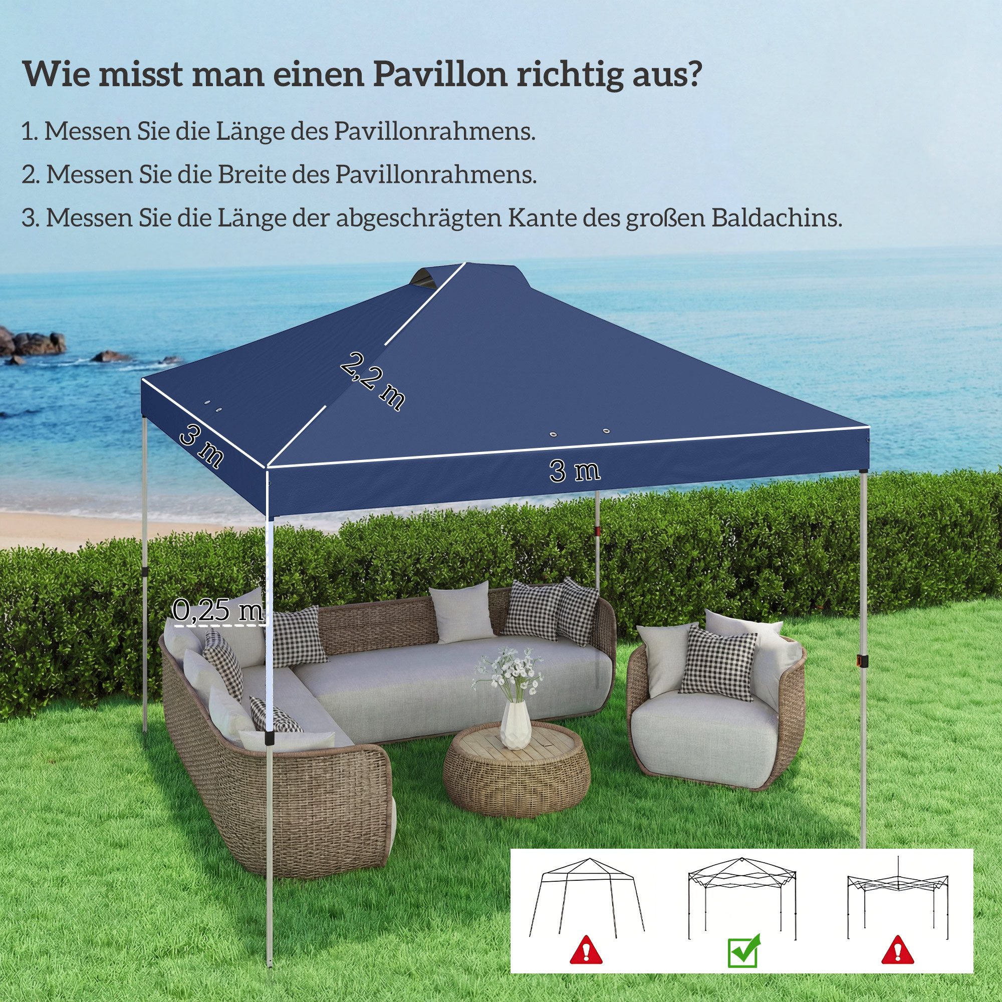Outsunny Faltpavillon Ersatzdach 3 x 3 m Pavillondach für Metallpavillon, mit 0 Seitenteilen, (Set, inkl. Ersatzdach), UV50+, wasserdicht, 8 Abflusslöcher