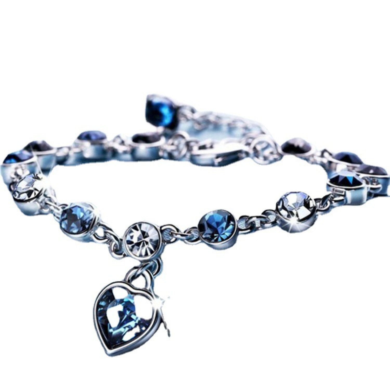 Armband Damen Herz Silber Blau 20 cm Armschmuck