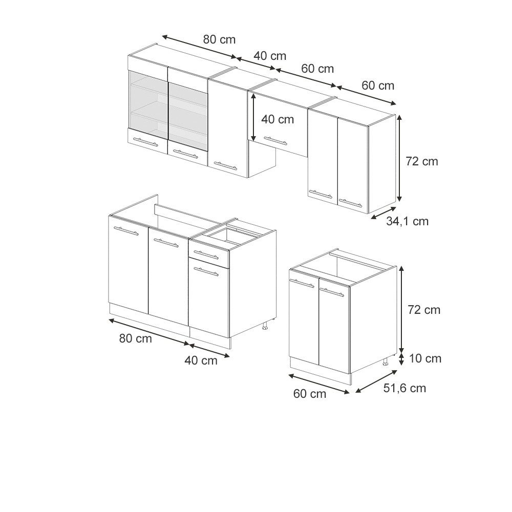 Vicco Küchenzeile Fame-Line, Dunkelblau Hochglanz/Anthrazit, 240 cm, AP Marmor