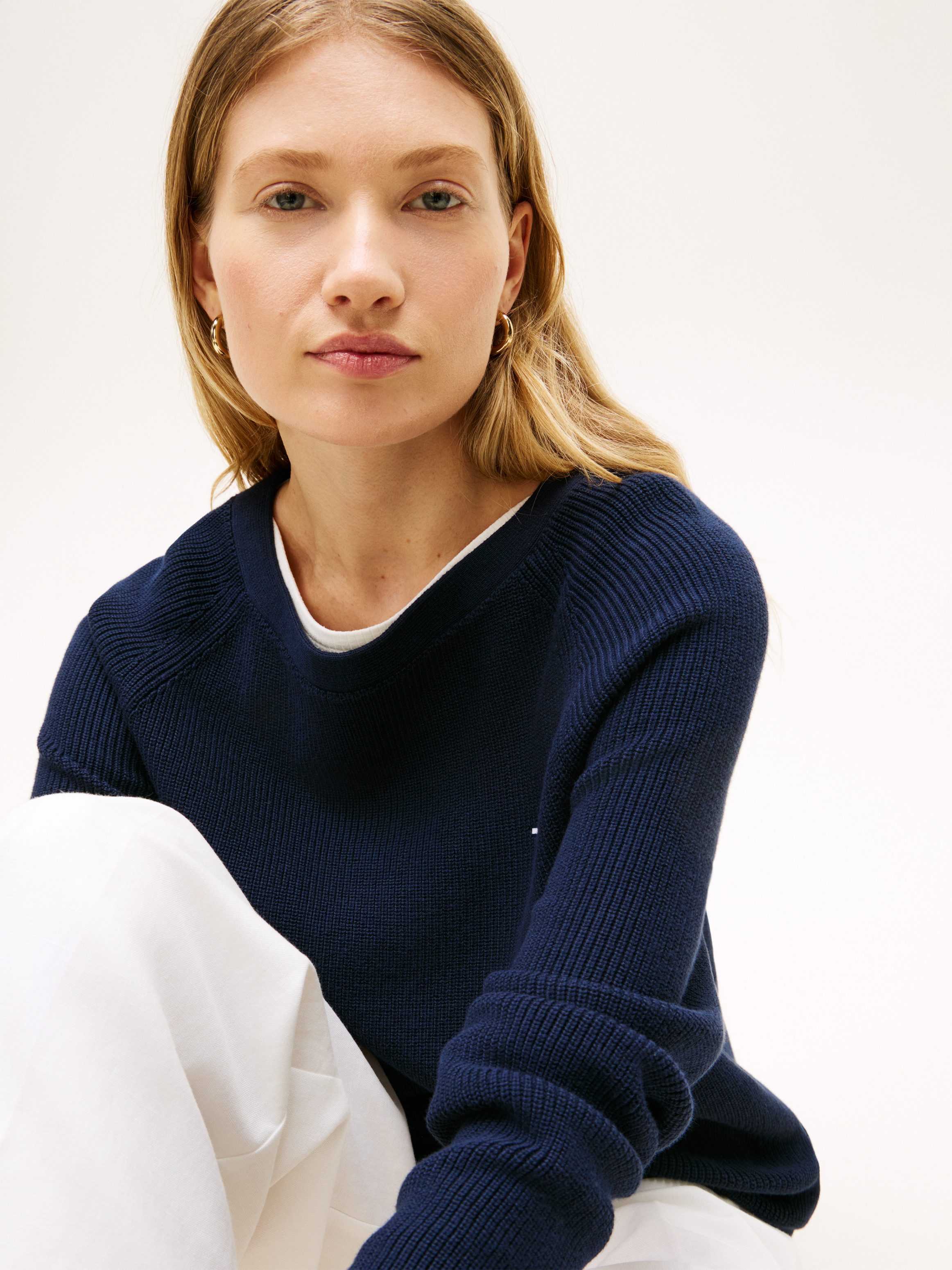 Tommy Hilfiger Strickpullover CO CARDI FINE GG LS BOAT-NK SWT mit Raglanärm günstig online kaufen