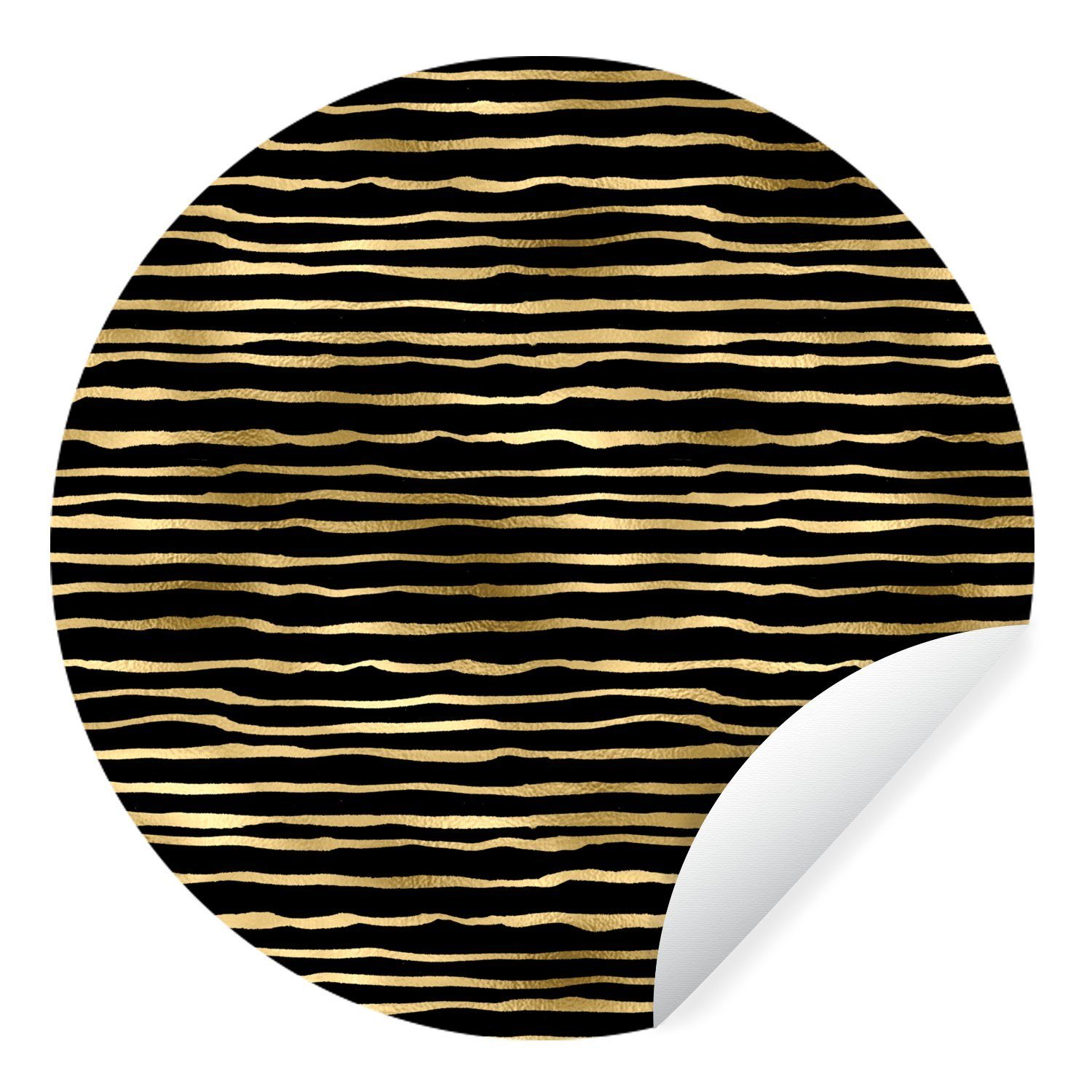 MuchoWow Wandsticker Muster - Gold - Schwarz (1 St), Tapetenkreis für Kinderzimmer, Tapetenaufkleber, Rund, Wohnzimmer