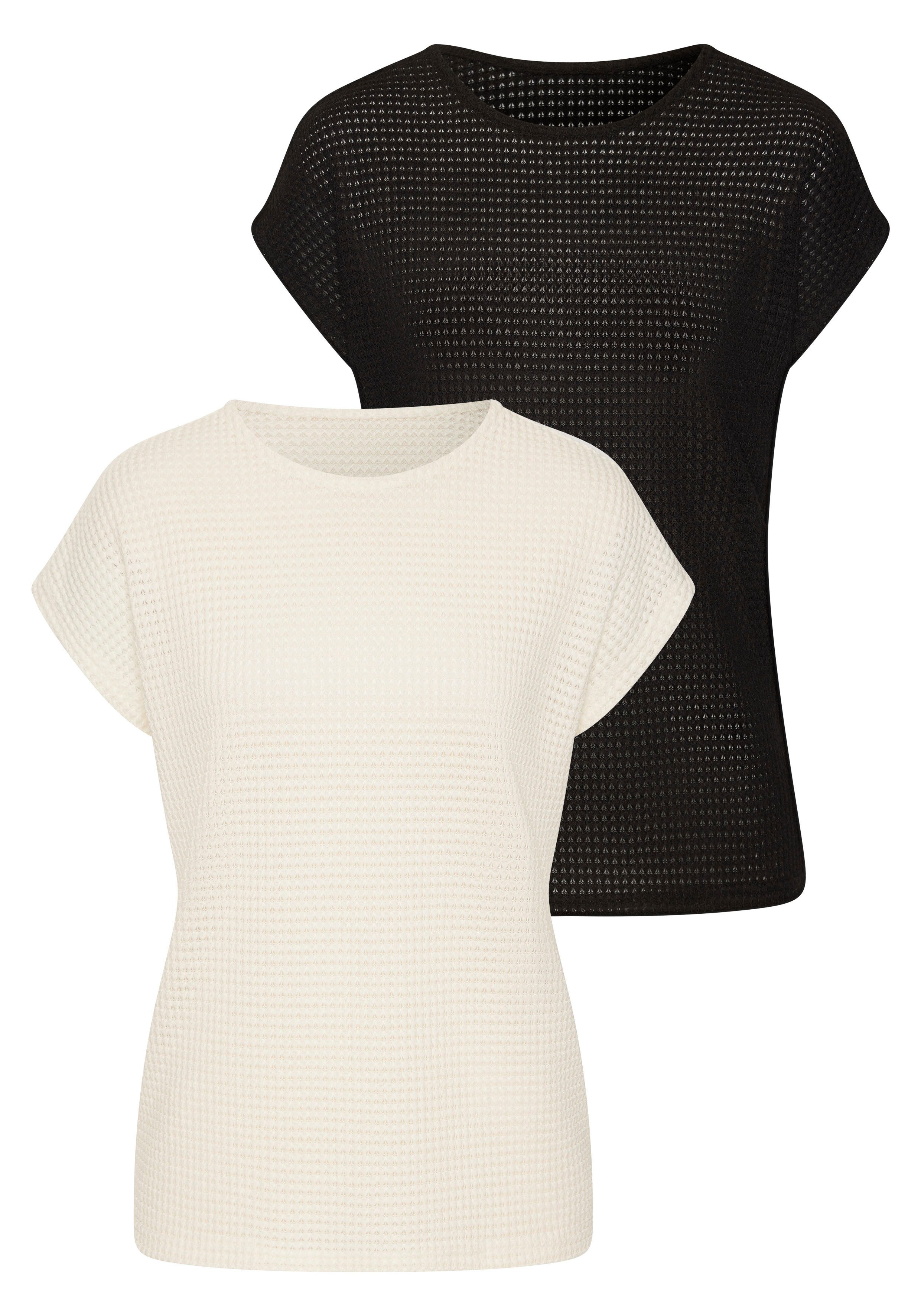 Vivance Kurzarmshirt mit modischer Waffelstruktur (2er-Pack) günstig online kaufen