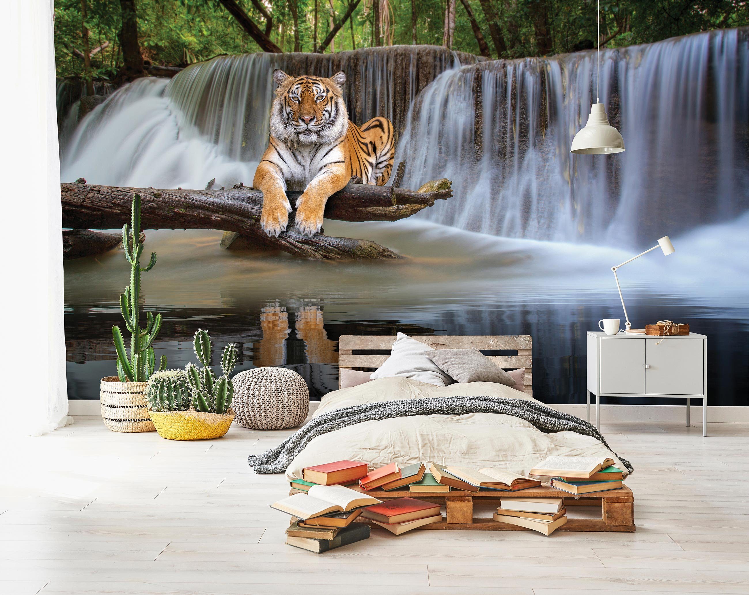 Wandtapete, Schlafzimmer Landschaft, Fototapete inklusive Wohnzimmer Vliestapete Vlies Kleister Glatt, Tigre Wallarena Natur Wasserfall Tapete