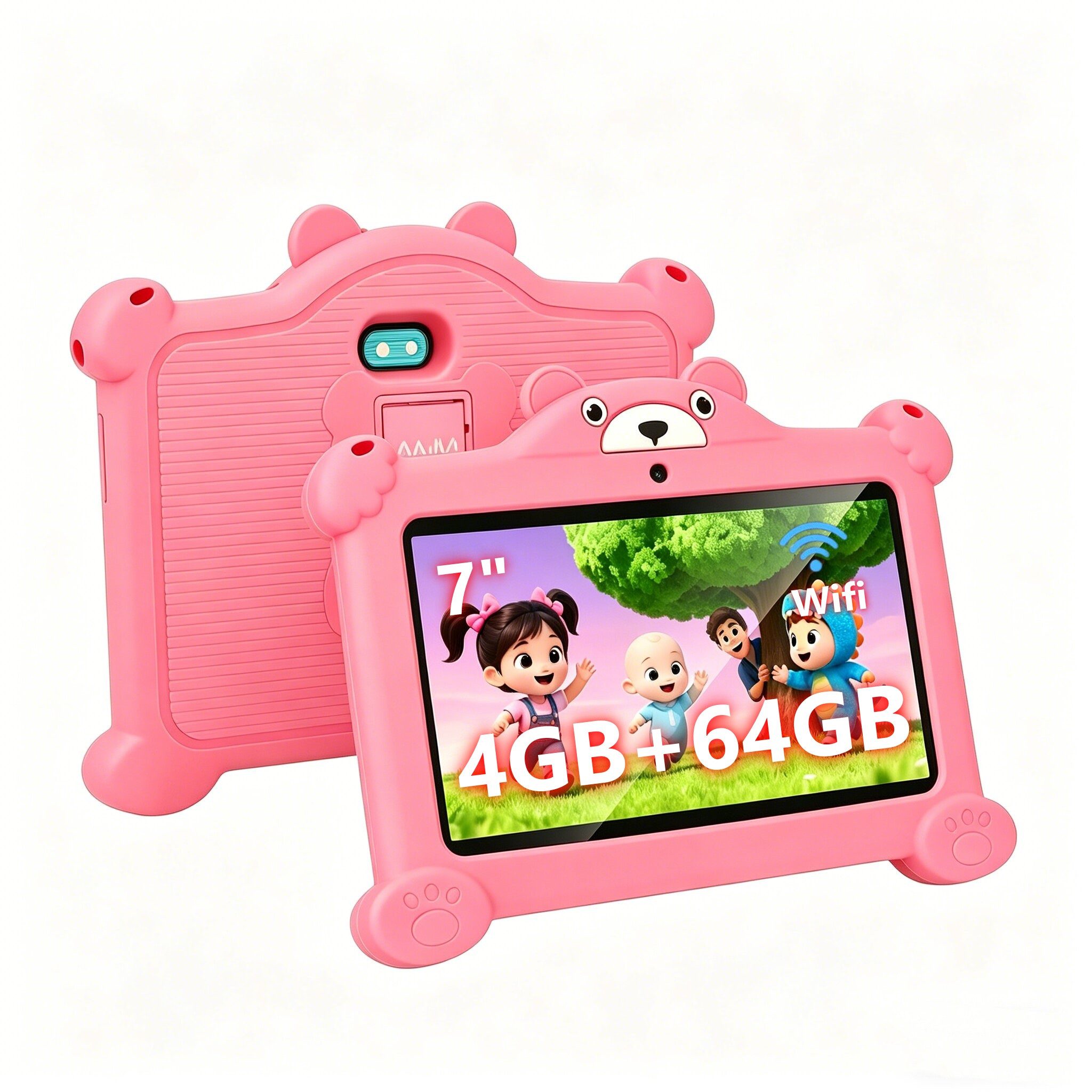 LETGOSPT 7 Zoll 4GB+64GB WiFi Bluetooth IPS HD-Display Android 15 Kinder Tablet Tablet (7", 64 GB, Android 15, WiFi, ab 3 Jahren Dual-Kamera mit Hülle & Stift, Google Kids Space Gemini AI)