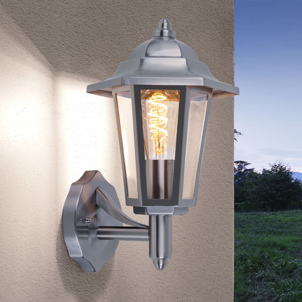 EGLO Außen-Wandleuchte, Leuchtmittel nicht inklusive, Wandlampe Außenleuchte Laterne silber Gartenlampe Edelstahl
