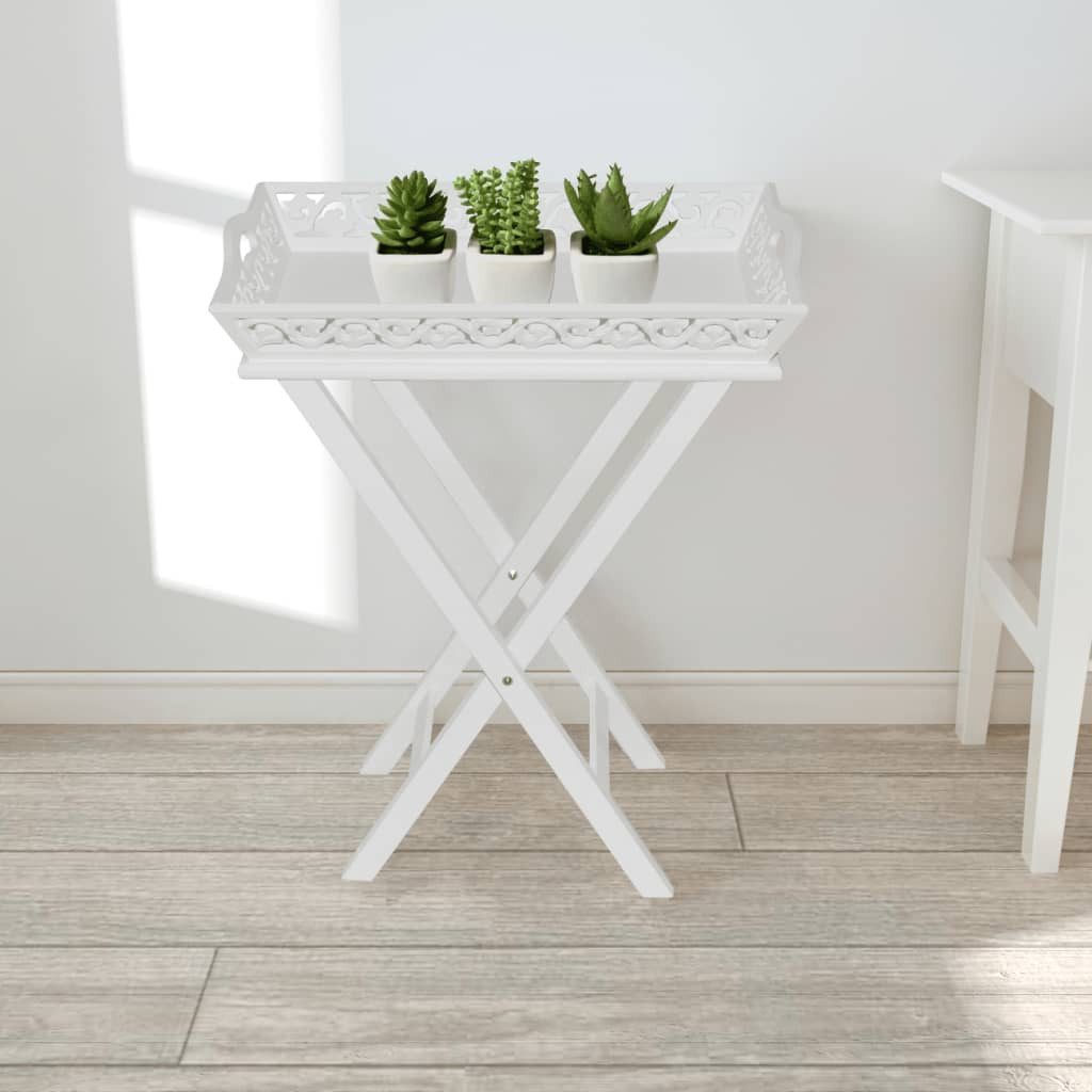 furnicato Beistelltisch Serviertisch 57x37x72,5 cm Weiß (1-St), Klappbarer Beistelltisch mit abnehmbarem Tablett für deinen Garten
