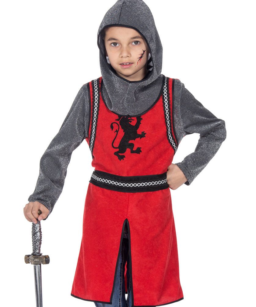 Karneval-Klamotten Ritter-Kostüm Kreuzritter Kinder rot silber schwarz m. Waffenset, Mittelalter Kinderkostüm für Karneval Gruppenkostüm