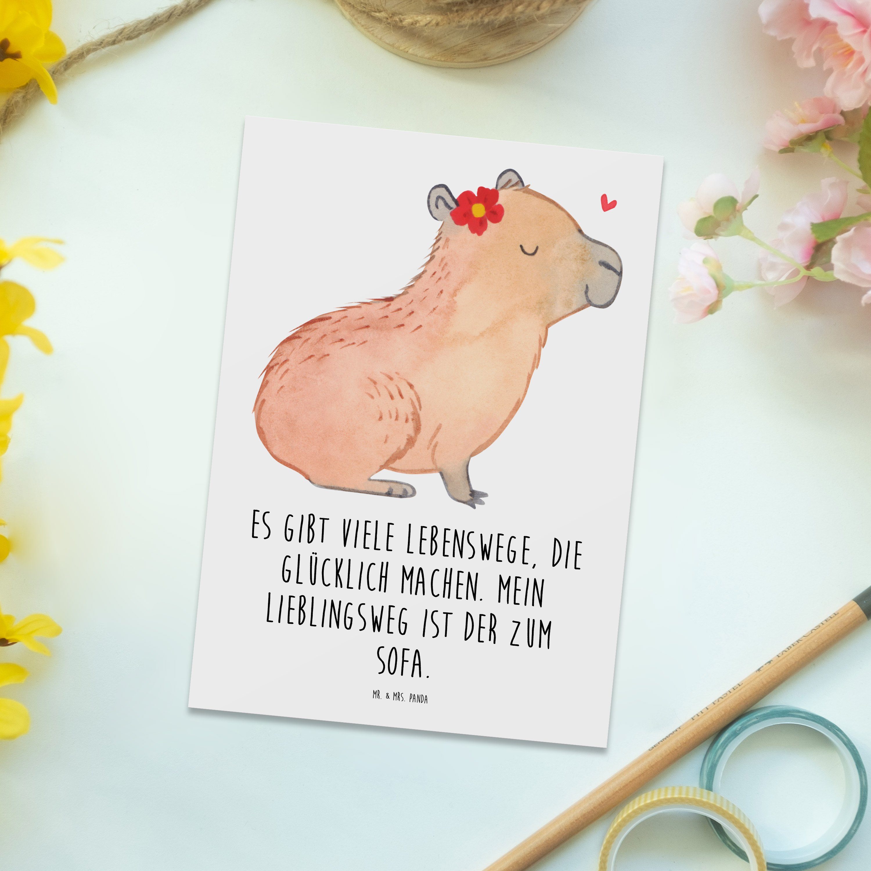 lustige Capybara Weiß Tiermotive, Blume Mr. Karte Panda Mrs. & Sprüche, - Postkarte Geschenk, -