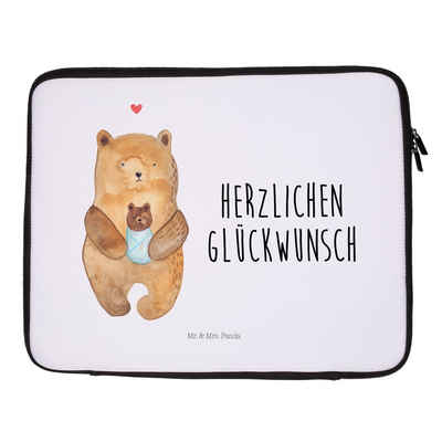 Mr. & Mrs. Panda Laptop-Hülle Bär mit Baby - Weiß - Geschenk, Notebook Tasche, Laptop, Glückwunsch