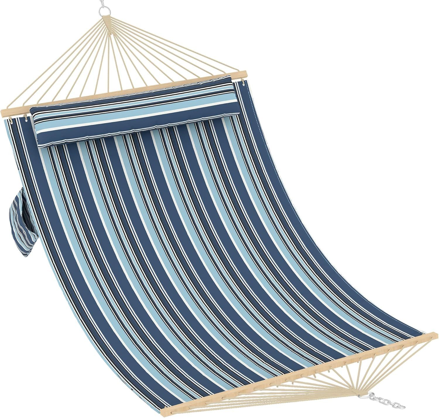 GarveeMore Hängematte für 2 Personen mit Spreizstangen aus Hartholz und Kissen, Tragkraft 204 kg – Ideal für Terrasse, Garten oder Poolbereich