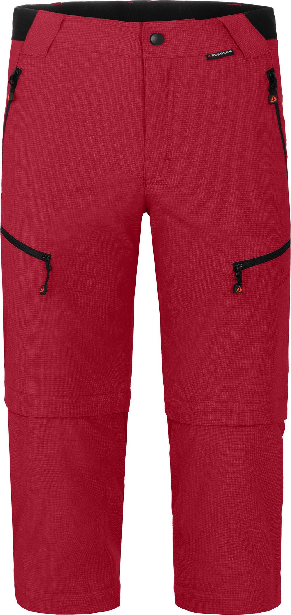 Herren robust Bergson LEBIKO T-ZIPP Zipp-Off mit Doppel rot Zip-off-Hose Wanderhose, elastisch, Normalgrößen,