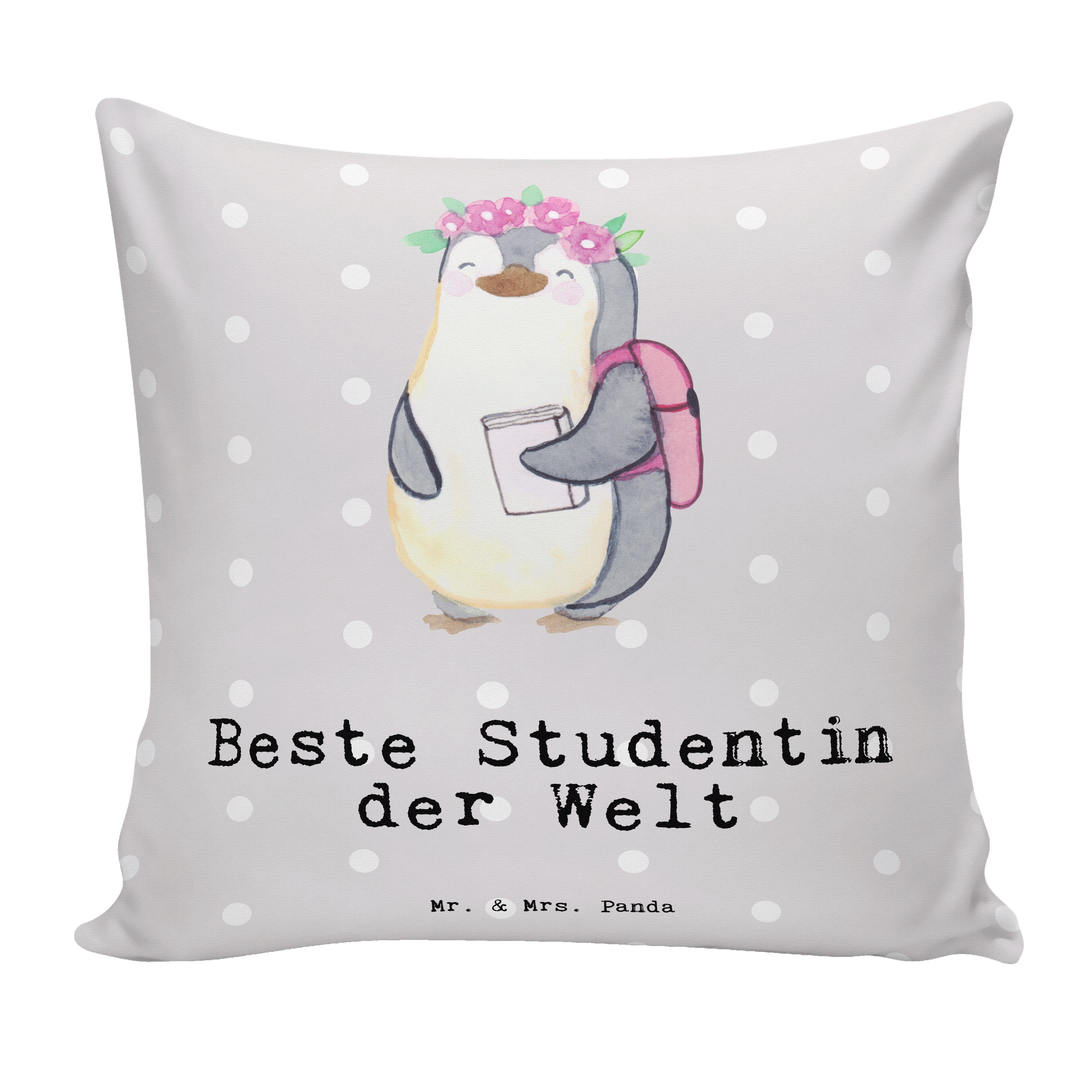 Mr. & Mrs. Panda Dekokissen Pinguin Beste Studentin der Welt - Grau Pastell - Geschenk, Dankeschö
