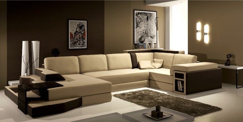 JVmoebel Ecksofa, XXL Design Big U Couch Textil Wohlandschaft Ecksofa Leder Form Sofa