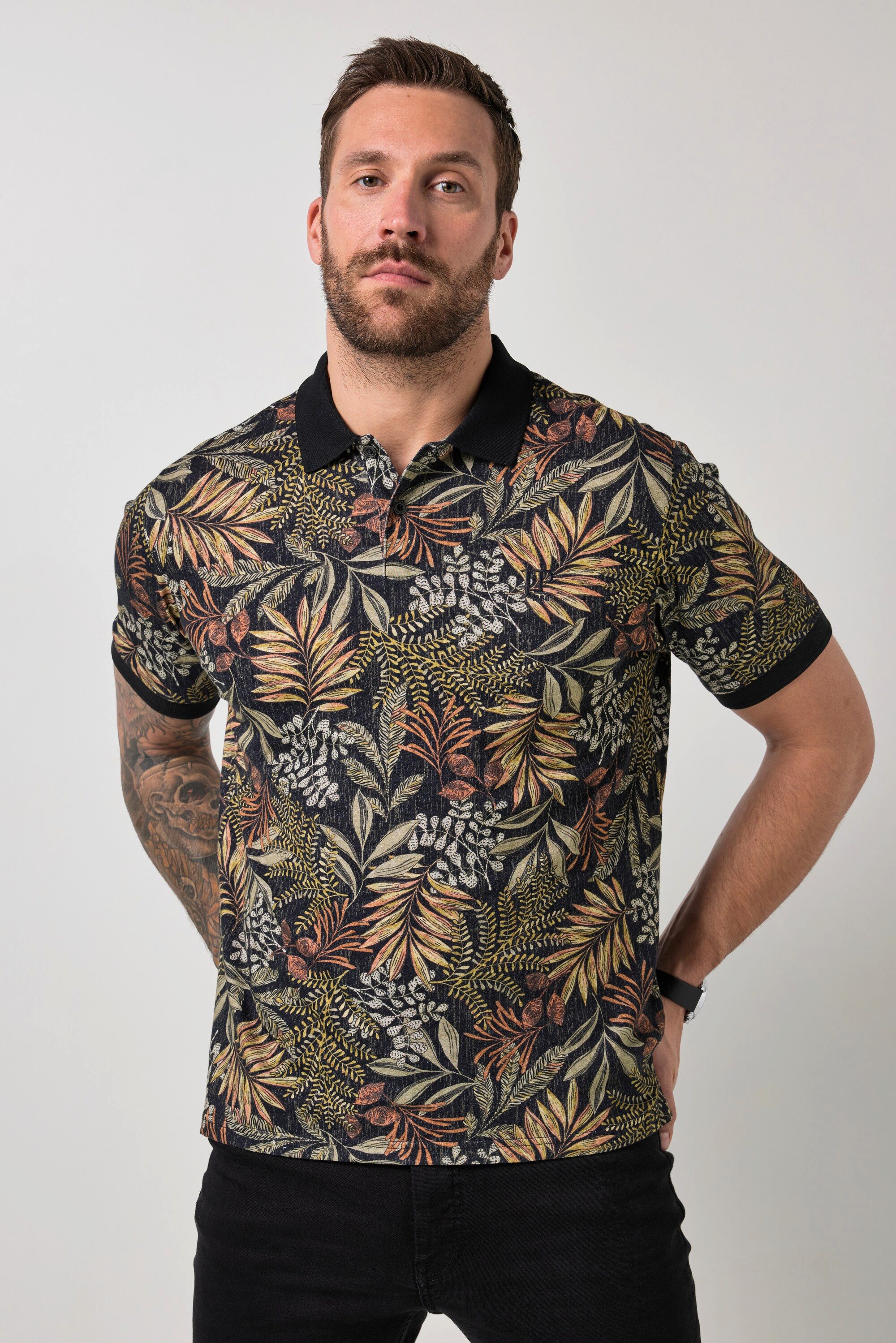 JP1880 Poloshirt Poloshirt Halbarm Strukturjersey florales Muster