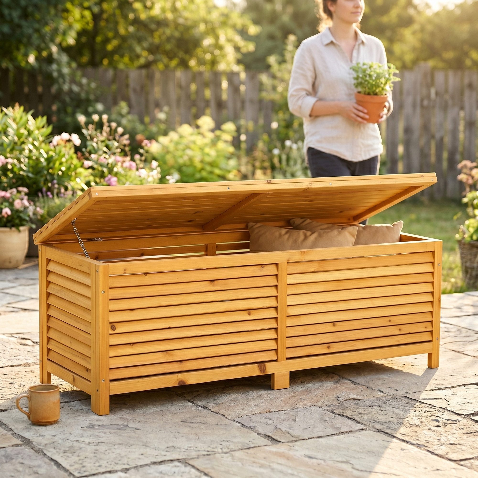 Mucola Auflagenbox Kissenbox Gartentruhe Gartenbox Auflagentruhe (Stück, Box), mit Deckel – Bild 4 von 5