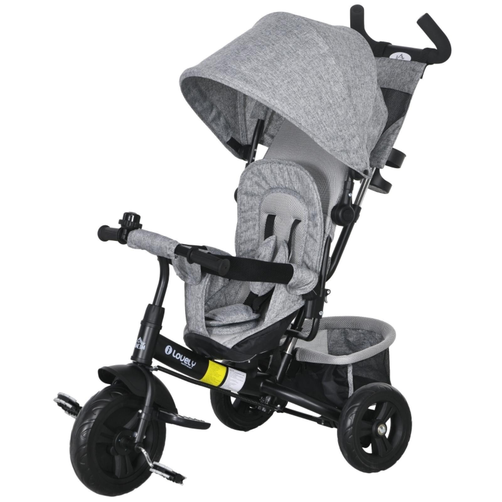 FELIXLEO Dreirad 6 in 1 Dreirad Schubstange Kinderdreirad abnehmbar Sonnendach 5 Grau