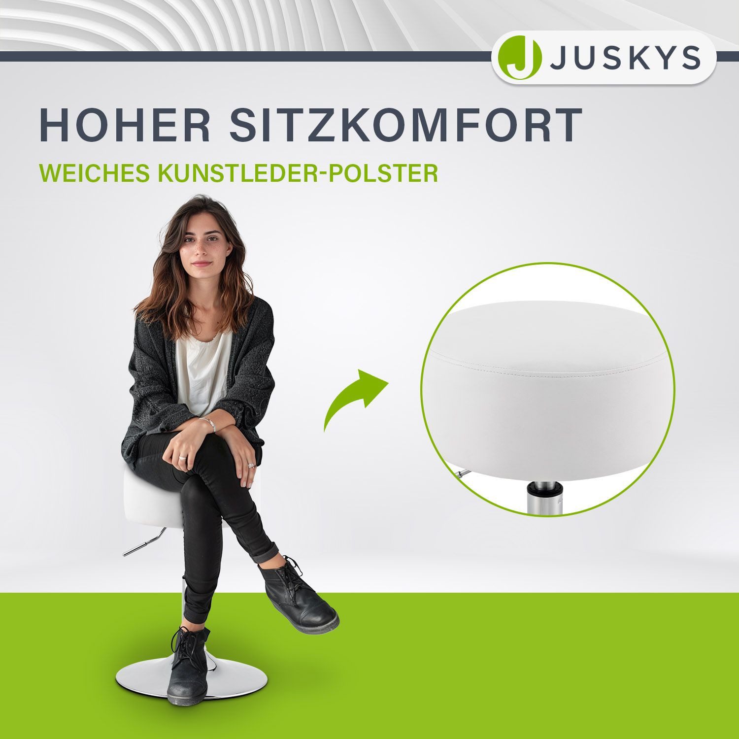 Juskys Sitzhocker Tonia, gepolsterter Hocker, stufenlos höhenverstellbar, stabiler Standfuß
