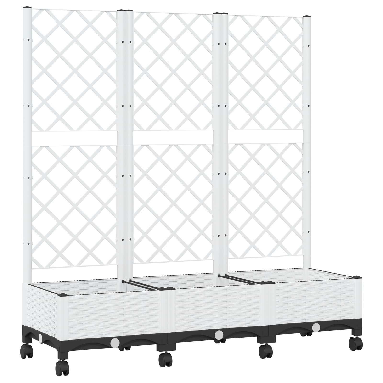 vidaXL Blumentopf Pflanzkübel mit Spalier und Rädern Weiß 120 x 40 x 131,5 cm PP (1 St)
