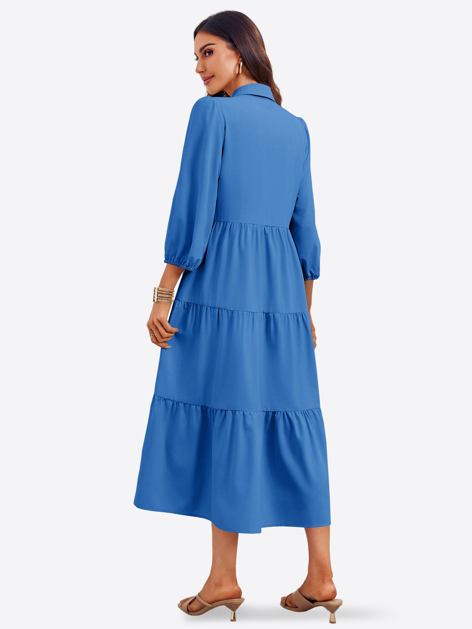 Imily Bela Blusenkleid Damen 3/4-Ärmel Hemdkleid (Packung, 1-tlg., 1per-Pack) mit Knöpfen