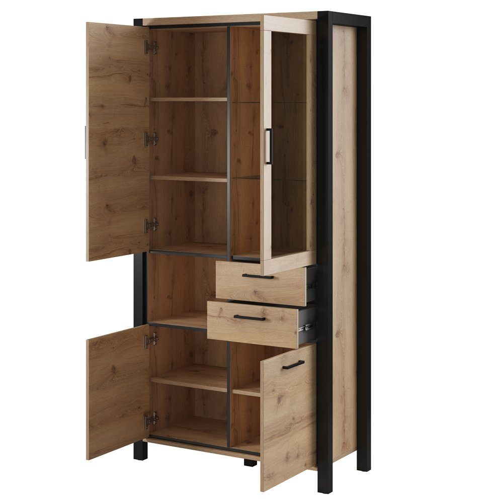 Lomadox Vitrine ACCRA-83 Taurus Eiche Nb. mit LED Beleuchtung 100/200/41 cm – Bild 4 von 5